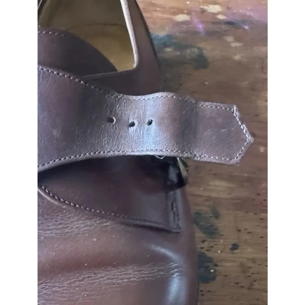 Bally Brown Leather Monkstrap Shoes Men's Size 11D